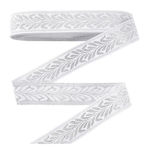 FROON Geschenkverpackung 20 m weißes Jacquard-Band mit Blattmuster, 2,5 cm breit, Polyesterband im Ethno-Stil zum Nähen von Kleidungsstücken, handgefertigtes DIY-Band von FROON