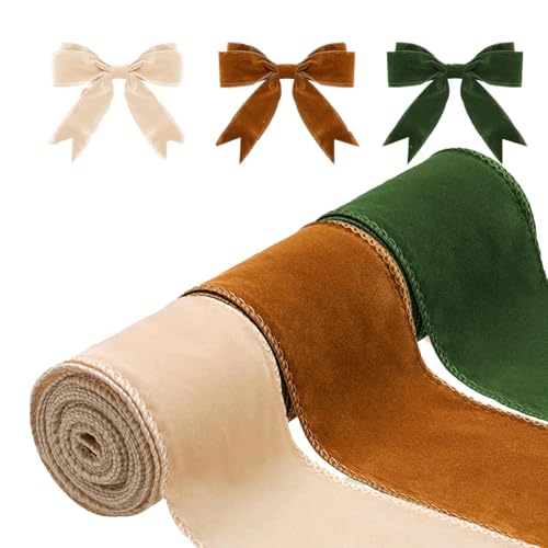 FROON Geschenkverpackung 3 Rollen Samtband, Geschenkverpackungsband, 6,4 cm breit, Samtstoffbänder für Blumenstrauß, Geschenke, Basteln, Schleifen, Party, Hochzeit von FROON