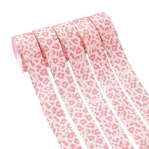 FROON Geschenkverpackung 5 Rollen Polyester-Stoffband, 2 mm breit, Leopardenmuster, Ripsband für die Herstellung von Haarschleifen, Stirnbändern und Bastelverpackungen von FROON