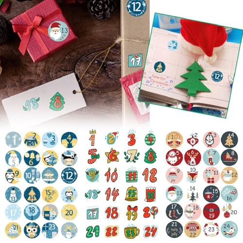 FROVOL 24 Stück Weihnachts-Adventskalender-Zahlen-Aufkleber 1–24, numerische Weihnachts-Party-Etiketten, Geschenkverpackung, Dekoration, Weihnachten, Frohe Kalender, Weihnachtsaufkleber, von FROVOL