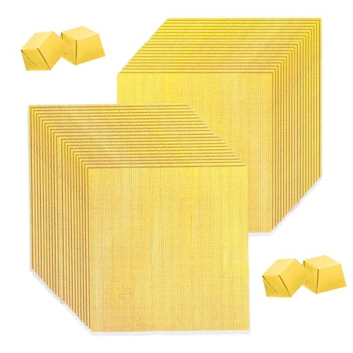 100 Stück Folie Papier Wrapper, 16 x 19 cm Goldfolie Papier, Schokolade Verpackungen Bonbonpapier aus Quadratisch Geschenkpapier Aufbewahrung für Hochzeitsfeiern, Geburtstagsfeiern (Feines Gitter） von FRTAOOP