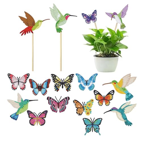 FRTAOOP 12 Stück Schmetterling Diamond Painting Kits, Schmetterling Stakes Diamant Kunst Kits, Diamond Painting Art für Garten Dekor, Basteln von FRTAOOP