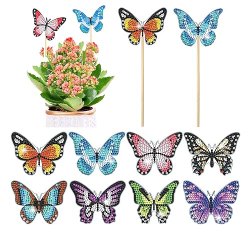 FRTAOOP 8 Stück Schmetterling Diamond Painting Kits, Schmetterling Stakes Diamant Kunst Kits, Diamond Painting Art für Garten Dekor, Basteln von FRTAOOP