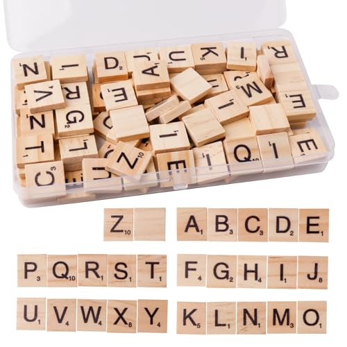 FRUHLING 100 Stück Holzbuchstaben Scrabble Buchstaben Holz A-Z Puzzle Buchstaben Fliesen Holz Alphabet für Brettspiele Hochzeit Rahmen Wandkunst DIY Handwerk von FRUHLING