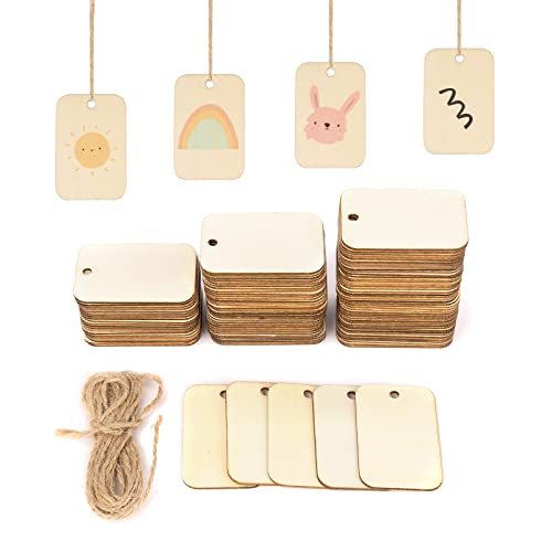 FRUHLING 100pcs Holz Geschenkanhänger mit Loch DIY Holz Etiketten Tags mit Jute-Schnur Dekorative Naturholzscheiben Basteln für DIY Kunsthandwerk Hochzeit Weihnachten Thanksgiving von FRUHLING