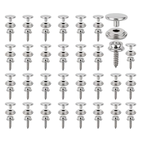 FRUHLING 30 Sets Druckknöpfe Schrauben 15mm Edelstahl Druckknopf Schraubbar Druckknöpfe Anschrauben Marine Canvas Snap Fastener Kit für Planen Schiffe Möbel Segeltuch Autozelte Leder (Silber) von FRUHLING