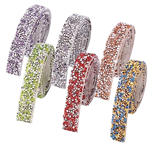 FRUHLING 6 Rollen Harz Strass Bänder Selbstklebend Kristall Strass Diamantband Bling Strassband Glitzerband DIY Dekoration Aufkleber für Kunsthandwerk Hochzeit Party Dekoration 6 Farben von FRUHLING