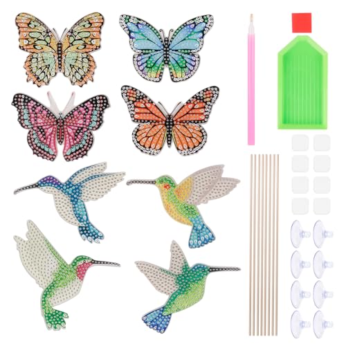 FRUHLING 8 Stück 5D Diamond Painting Kits Schmetterling Kolibri Stakes Diamant Kunst Set DIY Diamant Malerei Garten Dekoration Diamond Painting Basteln für Garten Hof Dekor von FRUHLING