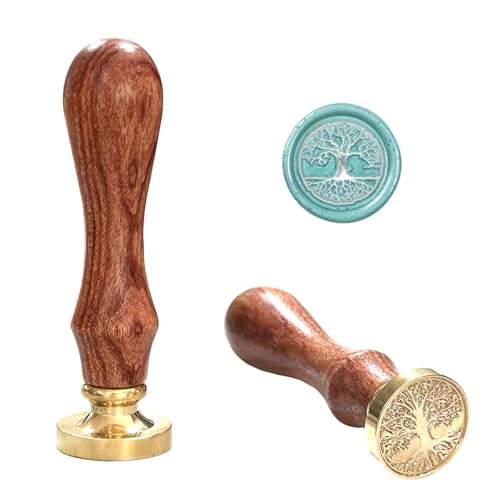 FRUHLING Wachssiegel Stempel Lebensbaum Retro Holzstempel Wachssiegel 25 mm Holzgriff Messing Siegelstempel für Umschlag Einladungen Karten Geschenk von FRUHLING