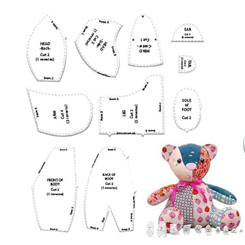 FRoon Memory Bear-Vorlagen-Lineal-Set, 10-teiliges kreatives DIY Memory Bear-Schablonen-Set mit Zubehör und Anleitung, Memory Bear-Vorlage zur Erinnerungserhaltung,L von FRoon