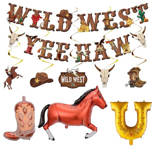 Western-Party-Dekorationen, Wilder Westen, Cowboy, Banner, Yee Haw, Deckenschlangen für Jungen, Geburtstagsparty, Western-Thema, Babyparty-Dekorationen, 9 Stück von FSADASY