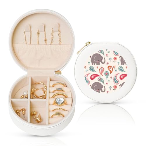 FSCEV Runde Leder-Schmuckschatulle mit Elefantenmotiv, tragbar, für den täglichen Gebrauch, kleine Zubehörbox FSCEV Runde Leder-Schmuckschatulle mit Elefantenmotiv, tragbar, für den täglichen Gebrauch, kleine Zubehörbox von FSCEV