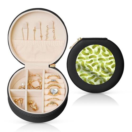 FSCEV Sushi Dill Pickles Runde Leder-Schmuckschatulle, Organizer, tragbar, täglicher Schmuck, kleine Zubehörbox FSCEV Sushi Dill Pickles Runde Leder-Schmuckschatulle, Organizer, tragbar, täglicher Schmuck, kleine Zubehörbox von FSCEV