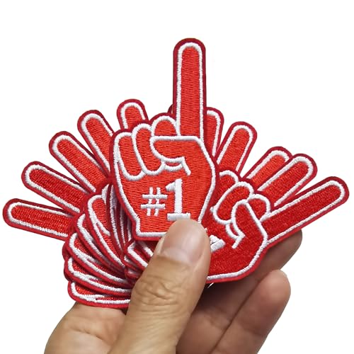 FSFYXHC Set mit 12 Stück One Finger Salute Index Finger #1 Nummer Eins bestickte Flicken Applikationen Maschinenstickerei Cheerleading Sport Game Day Trucker Hut Kappe Stirnband Patch 3,6 x 6,3 cm von FSFYXHC