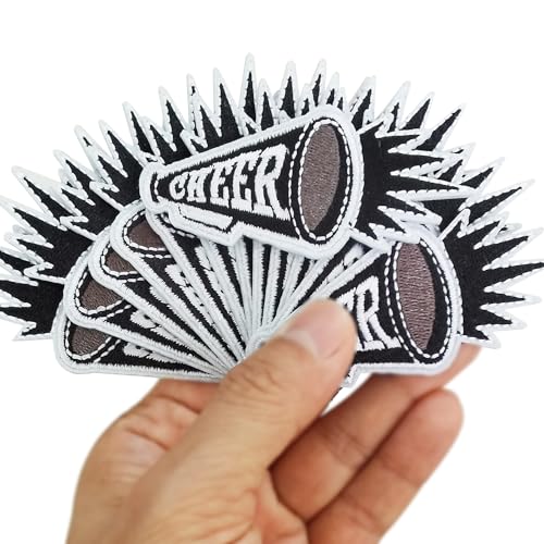 Wholesale Set mit 12 Cheer Cheerleader Megafon Game Day schwarz & weiß Aufbügler Squad Team Bullhorn Patch Sportspiele bestickt Trucker Hut Kappe Stirnband Patch DIY 7,6 x 3,3 cm FSFYXHC von FSFYXHC