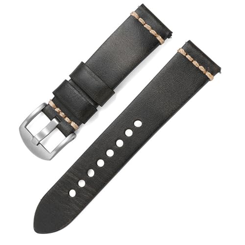 FSJMTQTS Leder Uhrenarmband Herren Strap Crazy Horse Rindsleder Hand Genäht Lederband Vintage für Frauen und Männer(Black,20mm) von FSJMTQTS