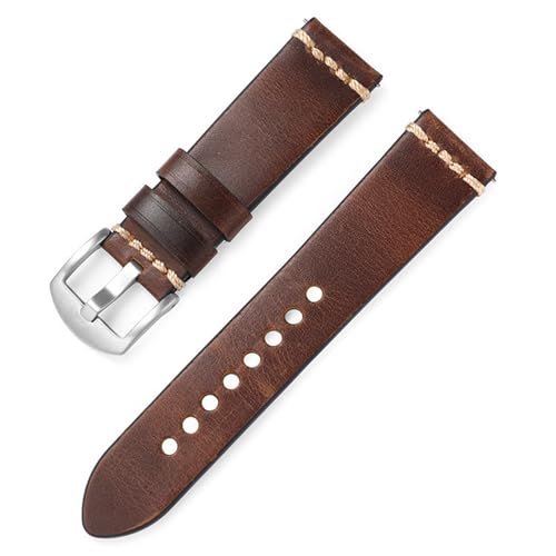 FSJMTQTS Leder Uhrenarmband Herren Strap Crazy Horse Rindsleder Hand Genäht Lederband Vintage für Frauen und Männer(Braun,22mm) von FSJMTQTS