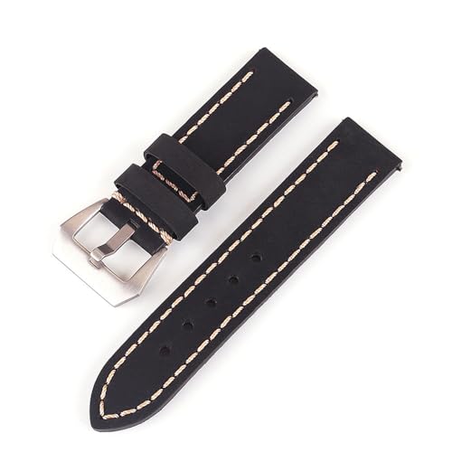 FSJMTQTS Leder Uhrenarmband Lederband handgezogen Vintage Crazy Horse Strap für Frauen und Männer(Black,24mm) von FSJMTQTS