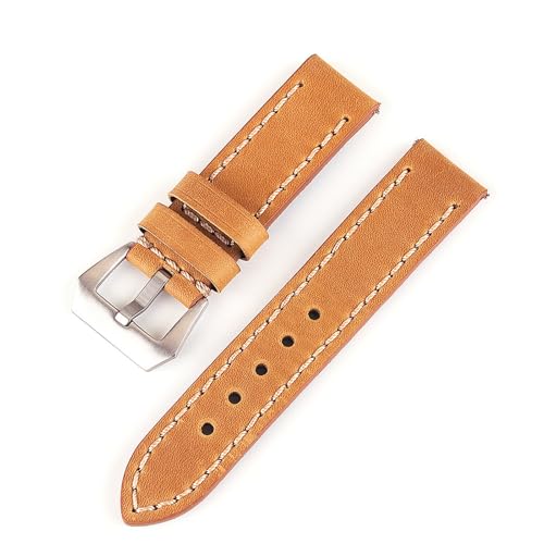 FSJMTQTS Leder Uhrenarmband Lederband handgezogen Vintage Crazy Horse Strap für Frauen und Männer(Yellow Brown,20mm) von FSJMTQTS