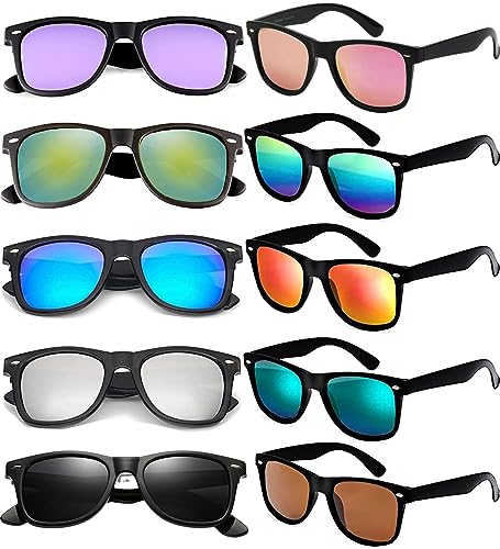 FSMILING 10er Pack Sonnenbrillen Festival Set Sonnenbrille Herren Pack 80er Neon Sonnenbrille Verspiegelt Set Party Brillen Sets Für Damen & Herren von FSMILING