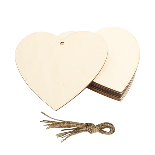 10 Stück 15 cm unlackierte Holzherzausschnitte Scheiben blanko Holzherzen Ornamente Valentinstag Handwerk Ausschnitte Hochzeit Party Herzanhänger mit 10 Stück Schnur für Muttertag von FSSTUD