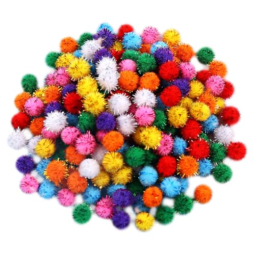 100 Stück 2 cm kleine Glitzer-Pompons, glitzernde Pompons, bunt, glitzernde Pompons, Katze, flauschig, weich, flauschig, Bastel-Pompons zur Dekoration von FSSTUD