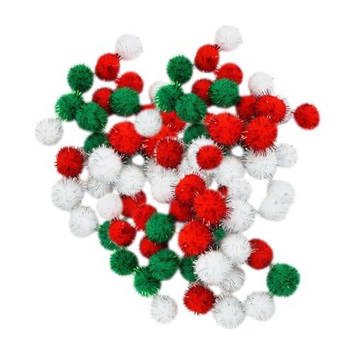 100 Stück Weihnachts-Pompons, glitzernde, flauschige Pompons, Rot, Grün, Weiß, Mini-Bommeln, Lametta, Pompons, Bälle für Heimwerker, Kunst, Heimdekorationen von FSSTUD