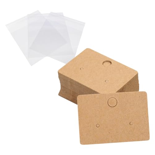 100 Stück kleine, rechteckige Papier-Ohrringkarten, Ohrring-Display, Verkaufskarten, Ohrring-Ohrstecker-Halter, Papp-Ohrstecker, Hängekarten, Schmuckverpackungskarten mit 100 selbstklebenden Beuteln, von FSSTUD