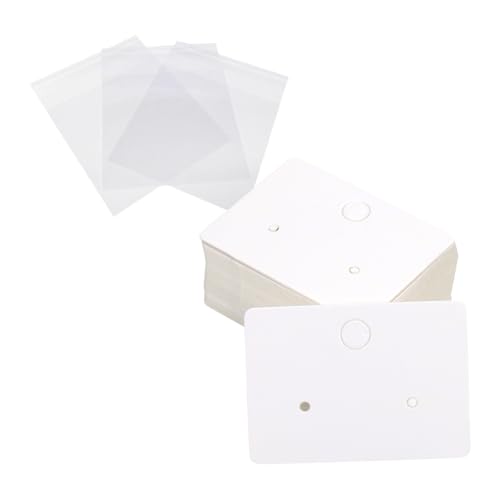 100 Stück kleine, rechteckige Papier-Ohrringkarten, Ohrring-Display-Verkaufskarten, Ohrring-Ohrstecker-Halter, Papp-Ohrstecker, Hängekarten, Schmuckverpackungskarten mit 100 selbstklebenden Beuteln, von FSSTUD