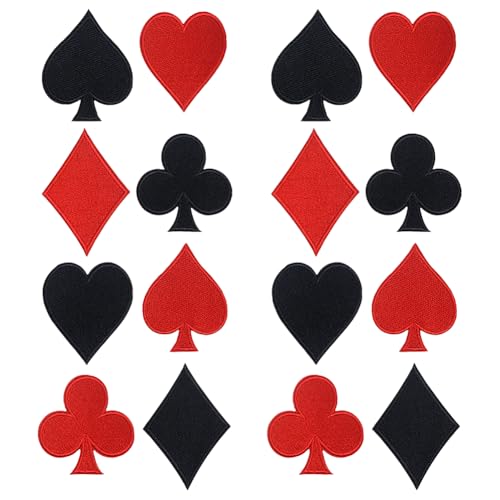 16 Stück Pokerkarten-Patches mit Spielkarten-Applikationen, bestickte Herzapplikationen, Clubs, zum Aufnähen, Diamant-Stickerei-Flicken zum Aufbügeln für Socken, Rucksäcke von FSSTUD