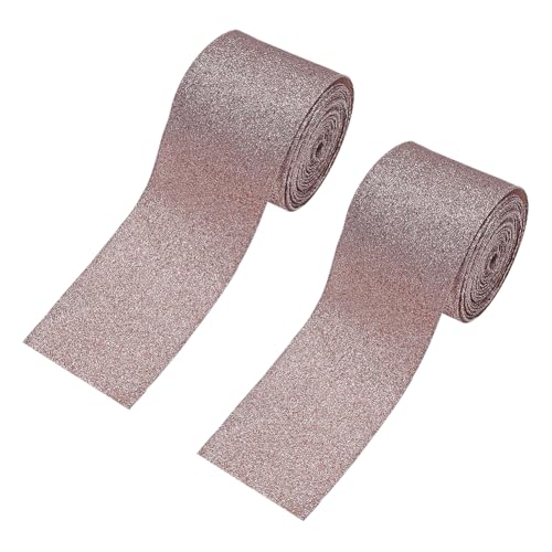 2 Rollen 6 m x 6 cm Glitzerband mit Drahtrand, metallisch, Weihnachtsband, glitzernd, Geschenkverpackung, Weihnachtsbaum, dekoratives Band, Urlaub, Festival, Schleifenherstellung, Roségold von FSSTUD