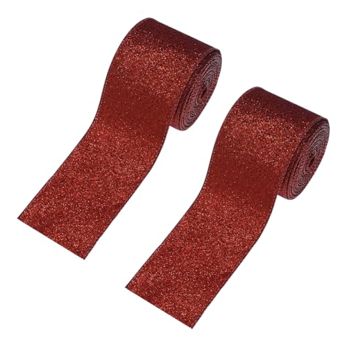 2 Rollen 6 m x 6 cm Glitzerband mit Drahtrand, metallisch, Weihnachtsband, glitzernd, Geschenkverpackung, Weihnachtsbaum, dekoratives Band, Urlaub, Festival, Schleifenherstellung, Rot von FSSTUD