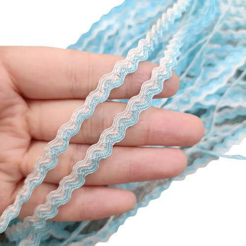 2 Stück 17,5 Meter x 0,2 Zoll Wellenbiegefransenband Geschenkverpackung Trim Gewebte Geflochtene Stoffbänder Blumenarrangement Ribbon Dekorative Kleidungsbänder für DIY Handwerk Weiß Blau von FSSTUD