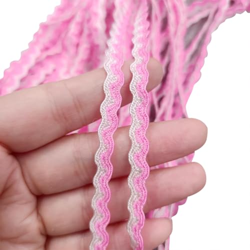 2 Stück 17,5 Meter x 0,2 Zoll Wellenbiegefransenband Geschenkverpackung Trim Gewebte Geflochtene Stoffbänder Blumenarrangement Ribbon Dekorative Kleidungsbänder für DIY Handwerk Weiß Rosa von FSSTUD