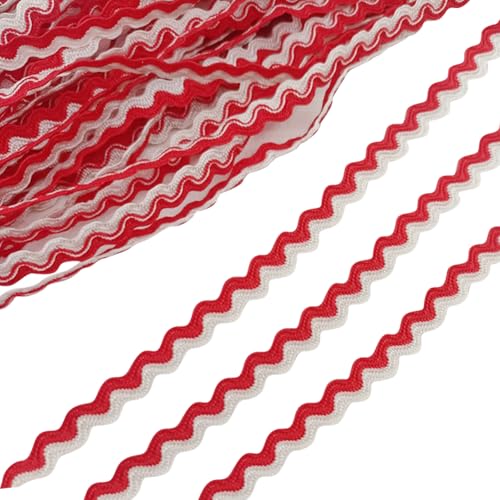 2 Stück 17,5 Meter x 0,2 Zoll Wellenbiegefransenband Geschenkverpackungsborte gewebte geflochtene Stoffbänder Blumenarrangement Band dekorative Kleidungsbänder für DIY Handwerk Weiß Rot von FSSTUD