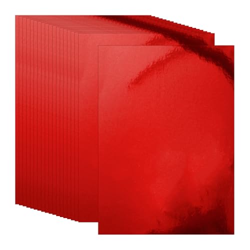 20 Stück 250 g/m² A4 Größe Metallic-Karton Papier Karton Spiegel Bastelpapier Farbe Karton Lager Glitzer Kartenherstellung Papier Glänzend Bastelkarton Blätter für DIY-Projekte, Rot von FSSTUD