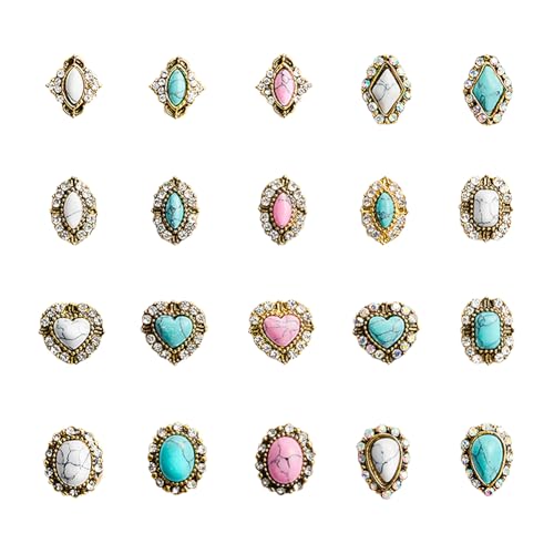 20 Stück türkisfarbene Stein-Nagel-Edelsteine, Vintage-Nagelkunst-Anhänger, Schmucksteine, 3D-Herz, Fingernagel-Charms, flache Rückseite, Nägel, Juwelen, DIY, Maniküre, Strass-Dekorationen für 20 Stück türkisfarbene Stein-Nagel-Edelsteine, Vintage-Nagelkunst-Anhänger, Schmucksteine, 3D-Herz, Fingernagel-Charms, flache Rückseite, Nägel, Juwelen, DIY, Maniküre, Strass-Dekorationen für von FSSTUD