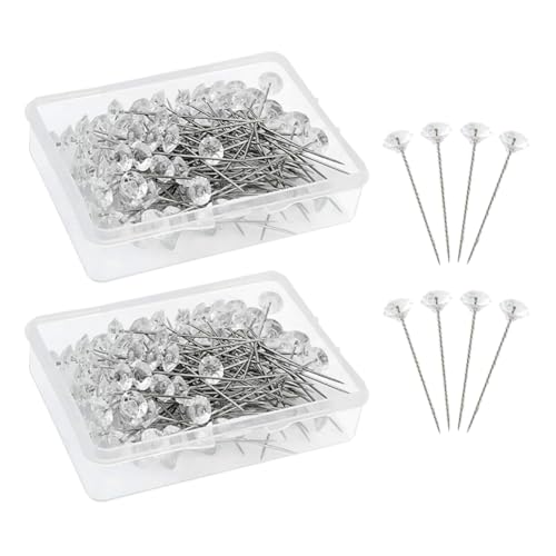 200 Stück 5,1 cm Strass Kopf Blume Pins Kristall Bouquet Pins Diamant Anstecknadeln Hochzeit Boutonniere Pins Klar Nähnadeln Floral Straight Pins für DIY Handwerk von FSSTUD