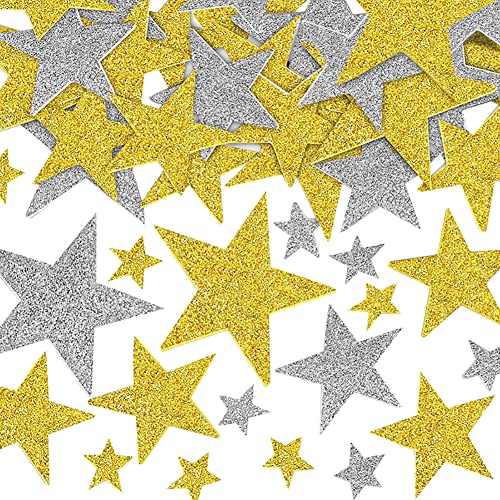 200 Stück Glitter Schaumstoff Sticker Selbstklebende Sterne Aufkleber Kunsthandwerk Sammelalben Dekorativer Aufkleber Gold Silber Aufkleber für Weihnachten von FSSTUD