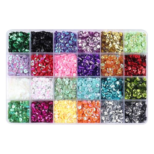 21600 Stück 5 mm bunte Kunststoff-Pailletten, lose Stickerei-Pailletten, schillernde Nähpailletten, runde Regenbogen-Pailletten, Mini-Cup-Pailletten, flache Bastel-Pailletten mit Löchern für DIY von FSSTUD