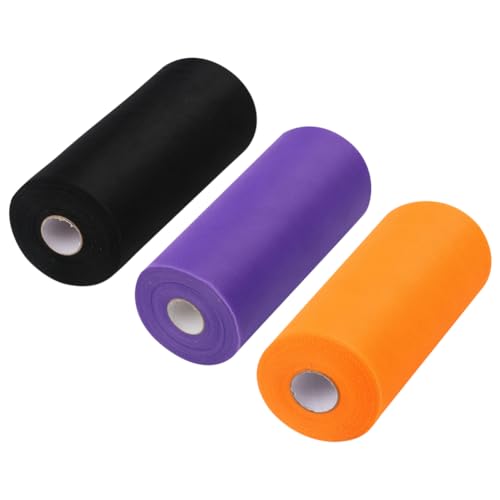 3 Rollen 15 cm x 22 Meter Schwarz Orange Lila Tüllstoff Halloween Mesh Tüllband Geschenkverpackung Netz Stoff Kranz Herstellung Netzband Dekorative Tüllspule für Schleifen DIY Handwerk von FSSTUD