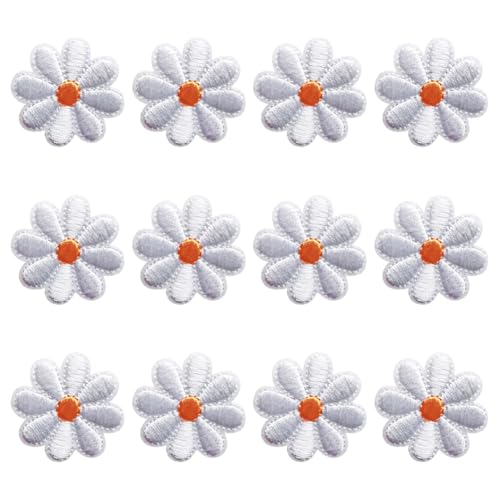 36 Stück 4 x 4 cm Blume zum Aufbügeln Gänseblümchen Applikation Flicken niedliche Blumen bestickte Flicken dekorative Reparaturflicken Stickerei Nähen Applikationen für Taschen Hosen Weiß von FSSTUD