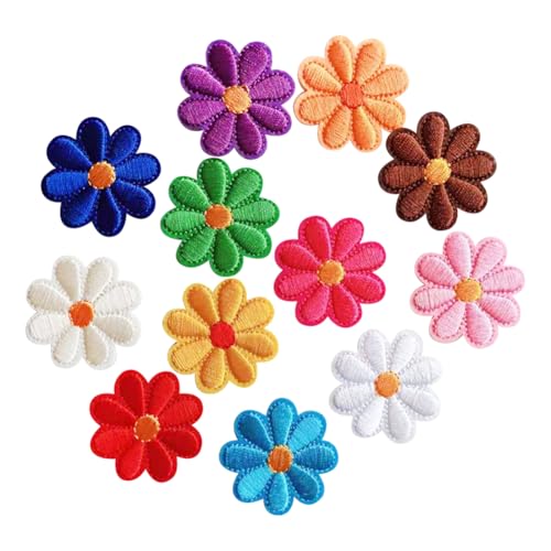 36 Stück 4 x 4 cm Blume zum Aufbügeln Gänseblümchen Applikation Flicken niedliche Blumen bestickte Flicken dekorative Reparaturflicken Stickerei Nähen Applikationen für Taschen Hosen bunt von FSSTUD