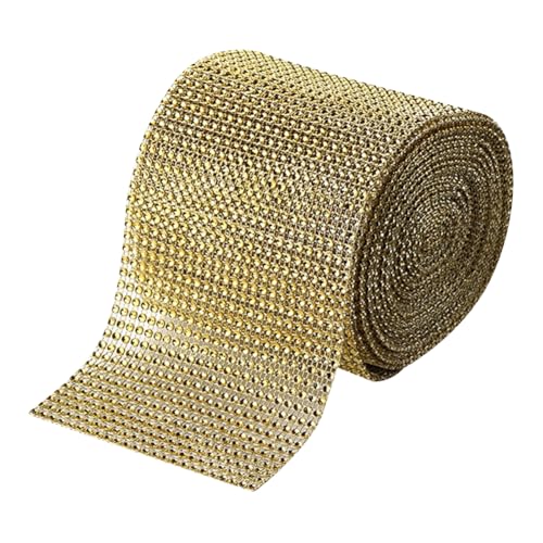 4,5 m 12 cm 24 Reihen funkelndes Strass-Mesh-Band breites Diamantband Besatz Bling Strass Wickelband Kunststoff Kristallband dekoratives Strassband für Hochzeit Veranstaltung Golden von FSSTUD