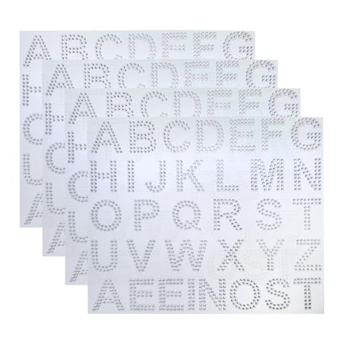 4 Blatt Bling Strass Buchstabenaufkleber Glitzer Alphabet Aufkleber Selbstklebende Strass Selbstklebende Handwerk Sticky Alphabets Große Glänzende Sticky Buchstaben für Kleidung Hüte von FSSTUD