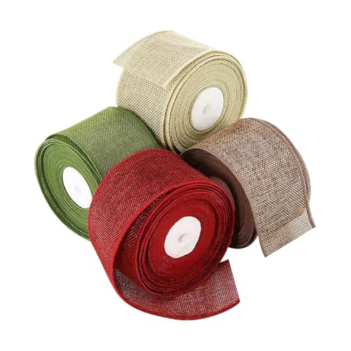 4 Rollen 4 cm x 5 m Weihnachtsband aus Jute mit Drahtrand, Jute-Geschenkband, Kranz, Girlande, Retro, Urlaub, Bauernhaus, Weihnachtsbaum, Festivalband, Dekorationen von FSSTUD