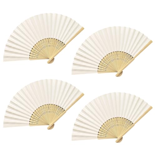 4 Stück Blanko-Papier-Handfächer aus Holz, Handfächer, zum Tanzen, faltbar, einfarbig, japanischer chinesischer Fächer für DIY-Dekoration, Beige 4 Stück Blanko-Papier-Handfächer aus Holz, Handfächer, zum Tanzen, faltbar, einfarbig, japanischer chinesischer Fächer für DIY-Dekoration, Beige von FSSTUD