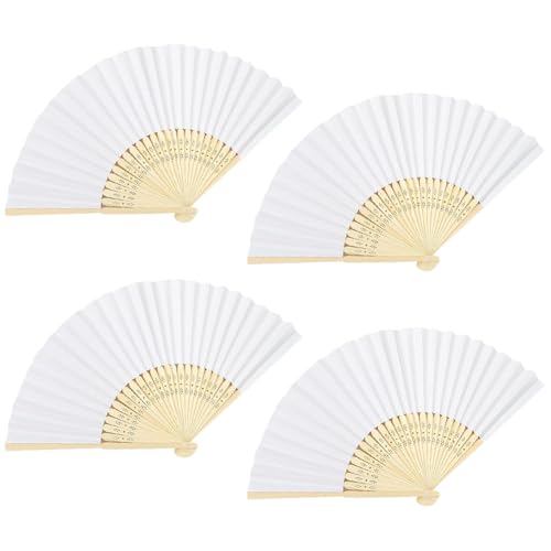 4 Stück Blanko-Papier-Handfächer aus Holz, Handfächer, zum Tanzen, faltbarer Fächer, einfarbig, japanischer chinesischer Fächer für DIY-Dekoration, Weiß 4 Stück Blanko-Papier-Handfächer aus Holz, Handfächer, zum Tanzen, faltbarer Fächer, einfarbig, japanischer chinesischer Fächer für DIY-Dekoration, Weiß von FSSTUD