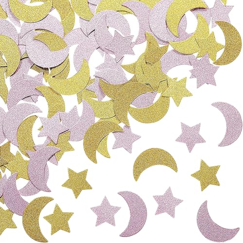 400 Stück Glitzer Stern Mond Papier Konfetti Stern Babyparty Konfetti Kleine Mond Konfetti Hochzeit Tisch Streukonfetti Glänzend Party Konfetti für Geburtstag von FSSTUD