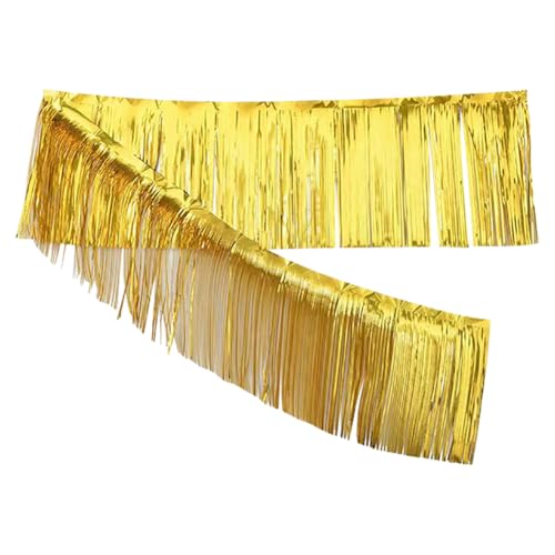 5 Stück 30 cm x 3 m Metallfolie Fransen Girlande Glitzer Lametta Luftschlangen Kulissen Parade Float Banner Wandbehang Girlanden Dekorative Türvorhang Luftschlangen Party Tischrock Dekorationen Golden von FSSTUD